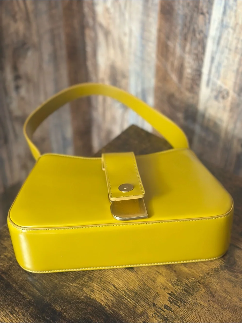Brandon Blackwood Daphne in Yellow Oil Leather Shoulder Bag with Gold hardware